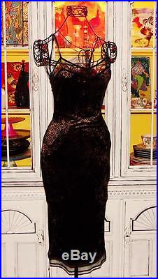 Betsey Johnson VINTAGE Dress CRUSHED VELVET Brown LEOPARD Mesh SLIP S 2 4 6