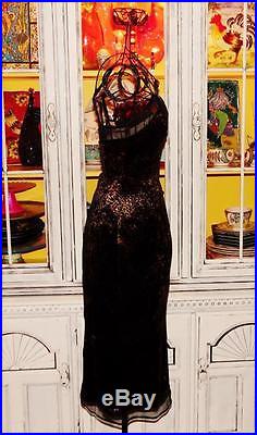 Betsey Johnson VINTAGE Dress CRUSHED VELVET Brown LEOPARD Mesh SLIP S 2 4 6