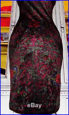 Betsey Johnson VINTAGE Dress CRUSHED VELVET Gray ROSE Franky TATTOO Slip S 2 4 6