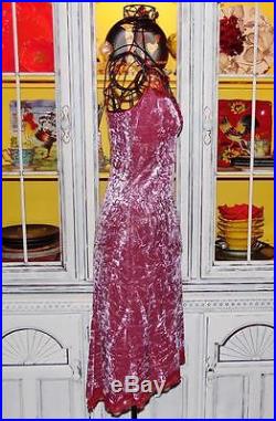 Betsey Johnson VINTAGE Dress CRUSHED VELVET Sequin LACE Slip PINK Bodycon 8 M S