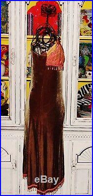 Betsey Johnson VINTAGE Dress CRUSHED VELVET Slip Brown Cocktail Party M 6 8