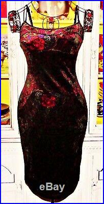 Betsey Johnson VINTAGE Dress Crushed VELVET Franky TATTOO Slip Party Mod S 2 4 6