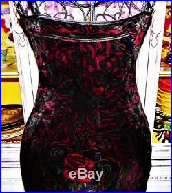 Betsey Johnson VINTAGE Dress Crushed VELVET Franky TATTOO Slip Party Mod S 2 4 6