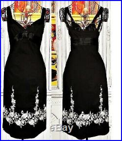 Betsey Johnson VINTAGE Dress EMBROIDERED Black Evening Slip Sheath Cocktail 10 M