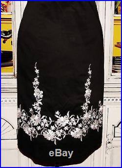 Betsey Johnson VINTAGE Dress EMBROIDERED Black Evening Slip Sheath Cocktail 10 M