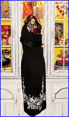 Betsey Johnson VINTAGE Dress EMBROIDERED Black Lycra Cotton Slip Sheath 10 M