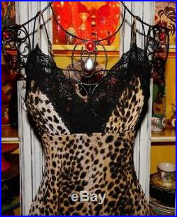 Betsey Johnson VINTAGE Dress LEOPARD Animal Print BLACK LACE Pinup Slip M 4 6 8
