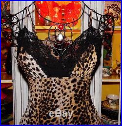 Betsey Johnson VINTAGE Dress LEOPARD Animal Print BLACK LACE Pinup Slip S 2 4 6