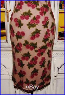 Betsey Johnson VINTAGE Dress PINK ROSE Taupe ANGORA WOOL Sweater SLIP M 6 8
