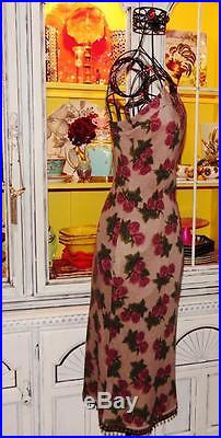 Betsey Johnson VINTAGE Dress ROSE FLORAL Taupe ANGORA WOOL Sweater SLIP M 6 8