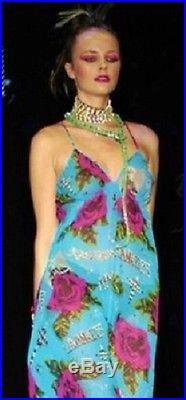 Betsey Johnson VINTAGE Dress ROSE Floral RUNWAY Photo FIT & FLARE Blue SLIP 2 S