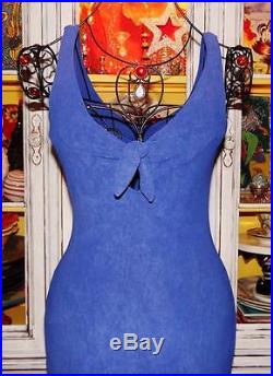 Betsey Johnson VINTAGE Dress SLINKY Blue BODYCON Stretch SHEATH Slip S 2 4 6