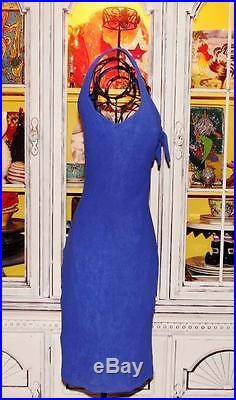 Betsey Johnson VINTAGE Dress SLINKY Blue BODYCON Stretch SHEATH Slip S 2 4 6