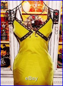 Betsey Johnson VINTAGE Dress STRETCH CRUSHED VELVET Black LACE Slip S 2 4 6