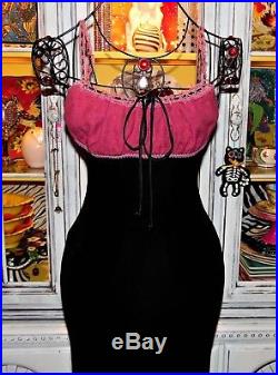 Betsey Johnson VINTAGE Dress STRETCH CRUSHED VELVET Black SLIP Maxi P S 2 4 6