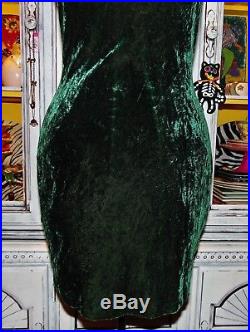 Betsey Johnson VINTAGE Dress STRETCH CRUSHED VELVET Green BODYCON Slip L 8 10 12