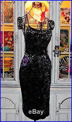 Betsey Johnson VINTAGE Dress STRETCH CRUSHED VELVET Rose TATTOO FRANKY Slip M 6