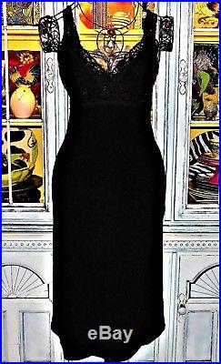 Betsey Johnson VINTAGE Dress TEXTURED Black STRETCH Lace Details SLIP S 2 4 6
