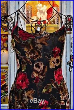 Betsey Johnson VINTAGE Dress VELVET BURNOUT Floral RED ROSE Black SLIP S 2 4 6