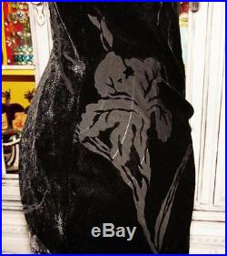 Betsey Johnson VINTAGE Dress VELVET Black BURNOUT ROSE Floral IRIS Slip M S 6 8