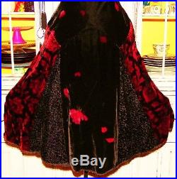 Betsey Johnson VINTAGE Dress VELVET Floral ROSE Black FIT FLARE Burnout Slip 4 S