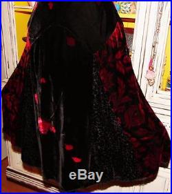Betsey Johnson VINTAGE Dress VELVET Floral ROSE Black FIT FLARE Burnout Slip 4 S