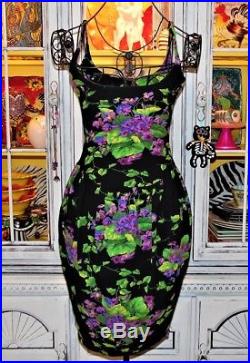 Betsey Johnson VINTAGE PUNK LABEL Dress FLORAL Black HOOK & EYE Slip XS S 2 4 6