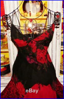 Betsey Johnson VINTAGE Slip Dress RED ROSE Floral Black Cocktail Party 12 M L