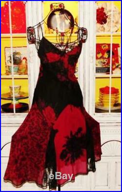 Betsey Johnson VINTAGE Slip Dress RED ROSE Floral Black Cocktail Party 12 M L