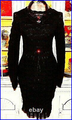 Betsey Johnson VINTAGE Sweater Dress OPEN KNIT Black Sheath Pinup Evening 2 4 6