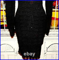 Betsey Johnson VINTAGE Sweater Dress OPEN KNIT Black Sheath Pinup Evening 2 4 6