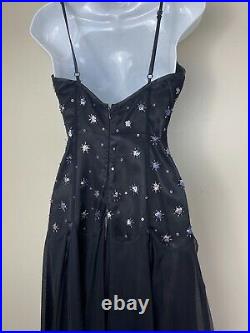Betsey Johnson Vintage 90s Chic Slip Punk Goth Dress Black Sequins Size 6 Small