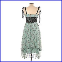 Betsey Johnson Vintage 90s Y2K Slip Dress Size 10 Ditsy Floral Chiffon Lace Silk