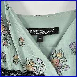 Betsey Johnson Vintage 90s Y2K Slip Dress Size 10 Ditsy Floral Chiffon Lace Silk