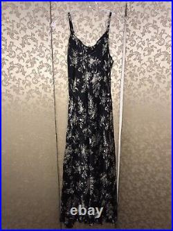 Betsey Johnson Vintage Black Multi-Color Floral Slip Midi Dress Size Large L