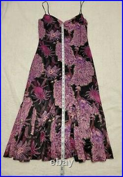 Betsey Johnson Vintage Black Polyester Floral Peacock Midi Slip Dress Medium
