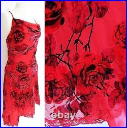 Betsey Johnson Vintage Burnout Red Velvet Floral Silk Dress Made In Italy Sz 4