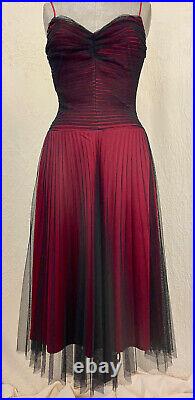 Betsey Johnson Vintage Dress Gown Red Black Mesh Goth Dark FairyY2K S/XS