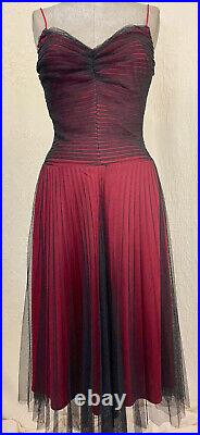 Betsey Johnson Vintage Dress Gown Red Black Mesh Goth Dark FairyY2K S/XS