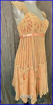 Betsey Johnson Vintage Dress Lace Mesh withSash Y2k 90's Edwardian Style Pink Sz6