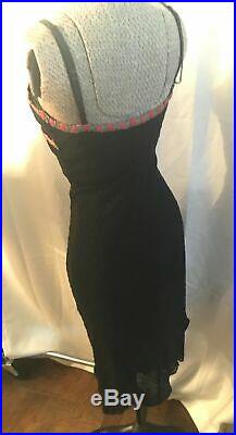Betsey Johnson Vintage Embellished Shear Swiss Dot Midi Slip Dress + Cardigan S