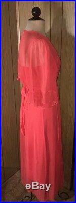 Betsey Johnson Vintage Maxi Silk Coral Sheer With Slip Kimono Sleeve Dress 6 8 M