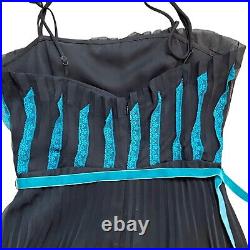 Betsey Johnson Vintage Midi Dress SM 90s y2k Silk Lace Black Sexy Goth Flapper