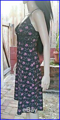 Betsey Johnson Vintage Never Worn Floral Print Black Slip Dress Size Small