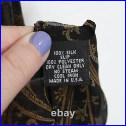 Betsey Johnson Vintage Paisley Silk Slip Dress Black Brown Sheer Midi Y2K S