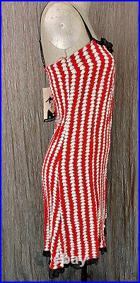 Betsey Johnson Vintage Slip Dress NWT 90's Red Black White Ruffle Trim Rare Sz M