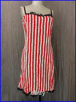 Betsey Johnson Vintage Slip Dress NWT 90's Red Black White Ruffle Trim Rare Sz M