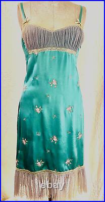 Betsey Johnson Vintage Slip Dress? Pinup Y2k 2000's Silk Mesh Floral Fairy Sz 6
