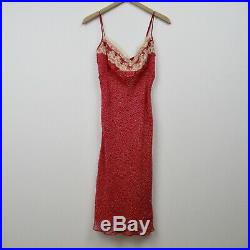 Betsey Johnson Vintage Slip Dress Red White Polka dot Lace Print Size 8