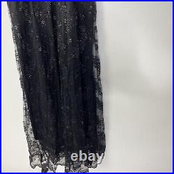 Betsey Johnson Vintage Sz 12 Black Metallic Lace Midi Cocktail Dress Drop Waist